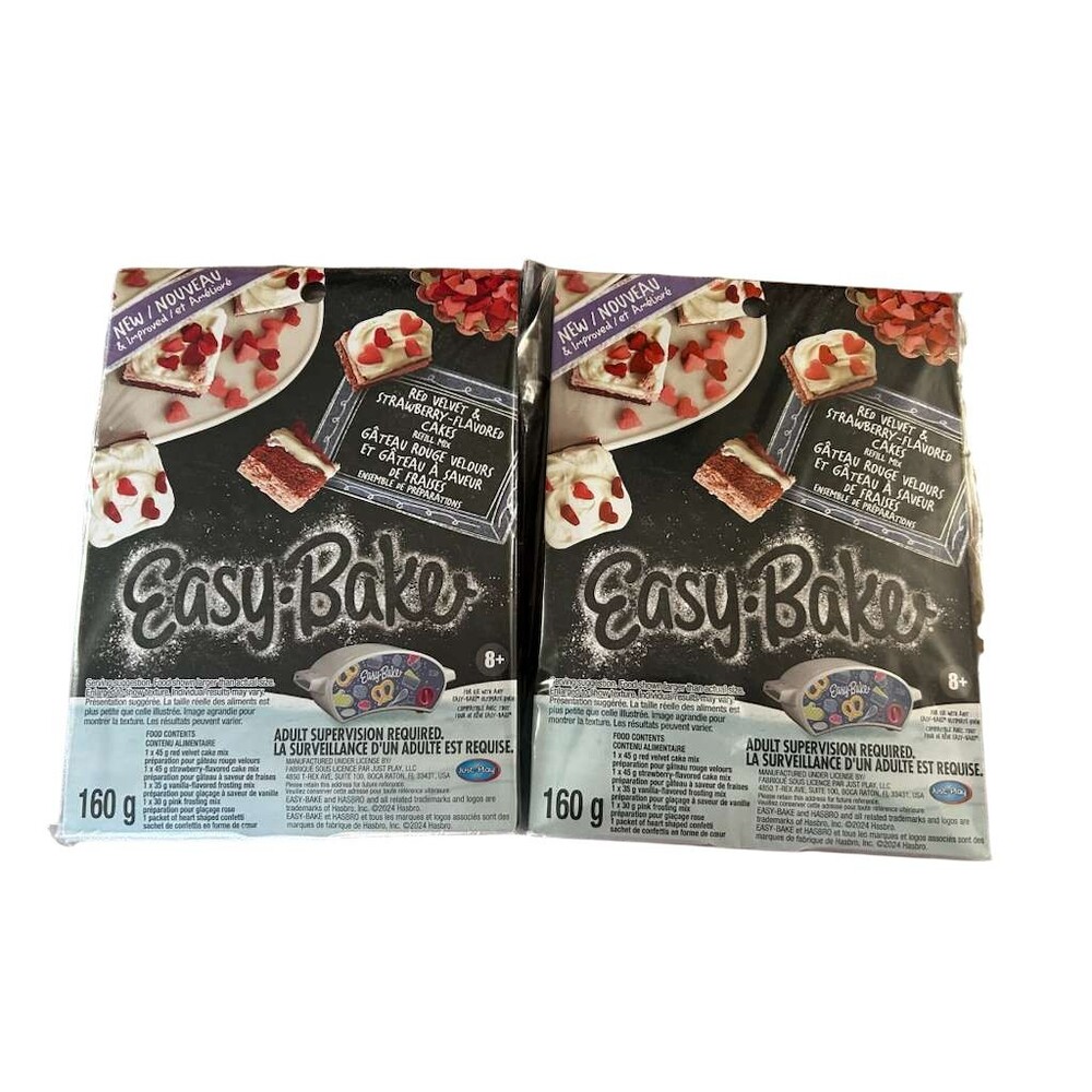 New Easy Bake Red Velvet & Strawberry Flavored Cakes Refill Mix 2 pack bundle